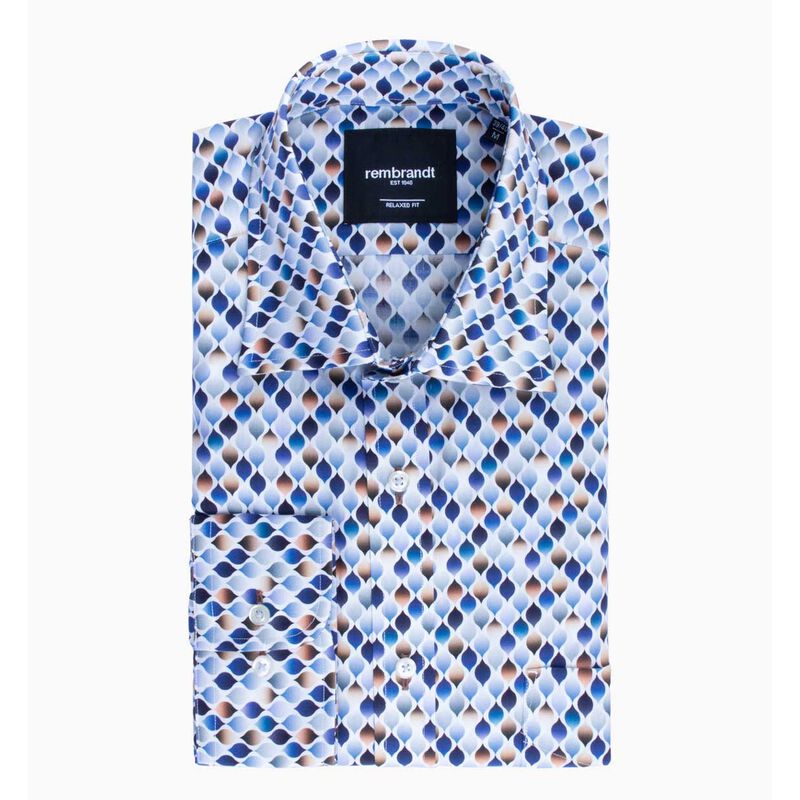 Rembrandt Sinatra White Blue & Beige Geo Print Shirt image number 2